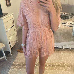Light pink embroidered floral romper